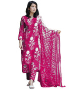 ANNI DESIGNER Womens Rayon Blend Floral Straight Kurta with Pant & Dupatta (Zuri Purple_Pink_Small)