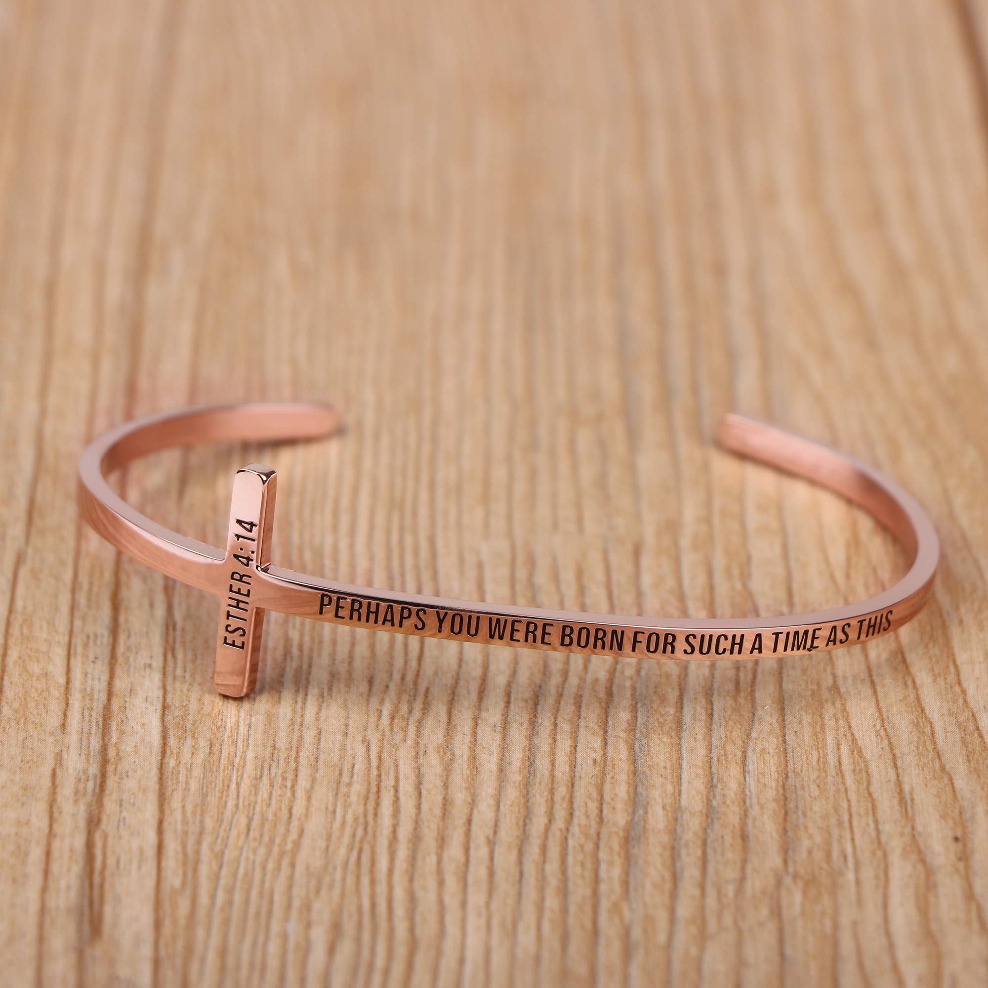 Memgift Perhaps You Were Born For Such A Time As This Esther 4:14 Encouragement Gifts for Women Bible Verse Rose Gold Cross Brac