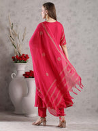 ANNI DESIGNER Womens Rayon Blend Anarkali Printed Kurta with Pant & Dupatta (Berlin PINK-VKS05_XL_Pink_X-Large)