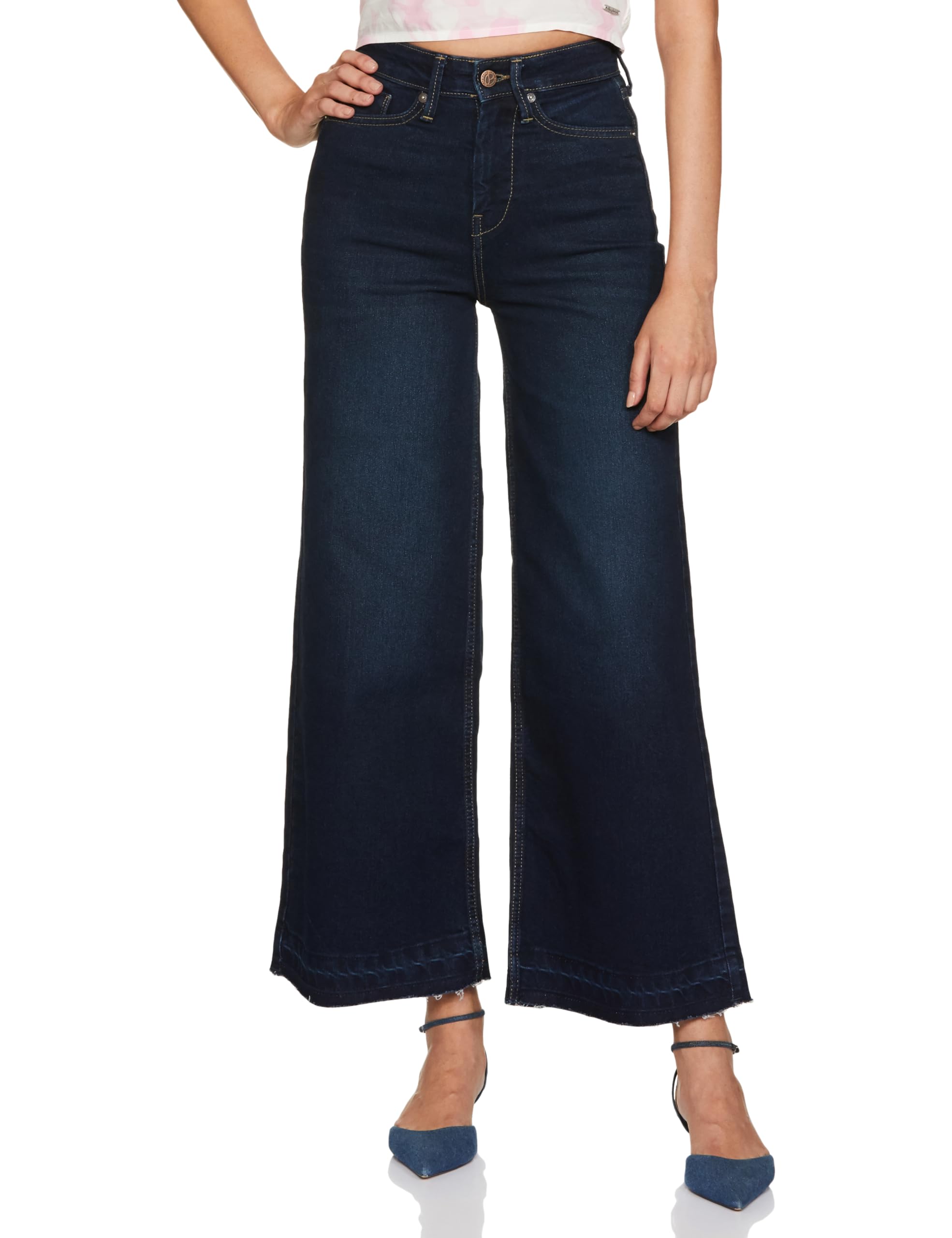 Pepe Jeans High Rise Dark Wash Cotton Relaxed Fit WomenS Jeans (Blue, 30)