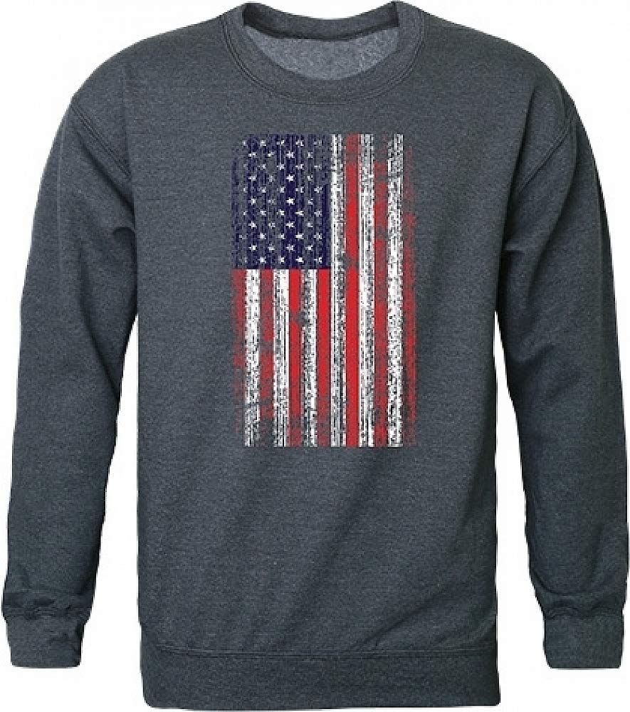GraphicCrewneck,Distressed Flag, HCH, XL