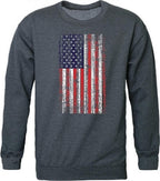GraphicCrewneck,Distressed Flag, HCH, XL