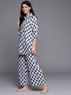 Libas Womens Printed Cotton Blend Night Suit Set For Women White