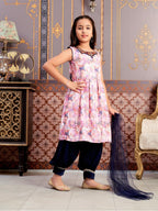 Aarika Girls Ethnic Wear Navy Blue-White Colour Beads Hand Embroidery Cotton Blend Kurti Patiala Set With Dupatta-3-9 Years (Pt-
