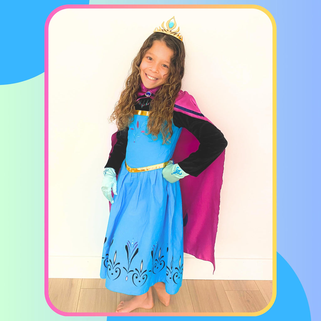 Cokos Box Girls Coronation Dress Costume Cape Gloves Tiara Crown Accessories Kids Set (5 Years, Blue-Purple)