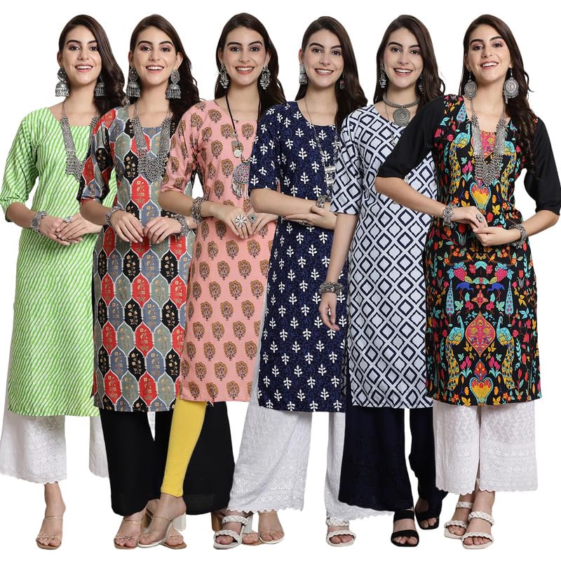 Pinkmint Kurti For Women Fancy Printed Kurti Ll Ethnic Kurti Ll Festival Wear Kurti For Women (Pack Of 6 Kurti)