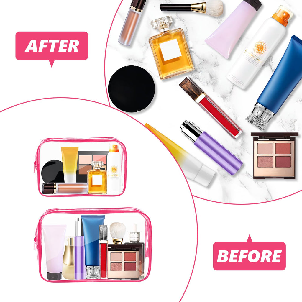 AURUZA 6 PACK Clear Toiletry Bag, TSA Approved Cosmetic Makeup Bags Set, Portable Travel Makeup Bags Zipper PVC Cosmetic Pouch A