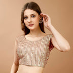 Pujia Mills WomenS Sequin Embroidered U Neck Sleeveless Readymade Saree Blouse Indian Ethnic Designer Stitched WomenS Cream Bl