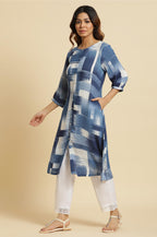 W For Woman Blue Abstract Regular Kurta with Kantha