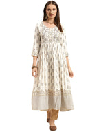 Rangita Cream Rayon Calf Length Printed Anarkali Kurti For Women | Kurta For Women_Xl