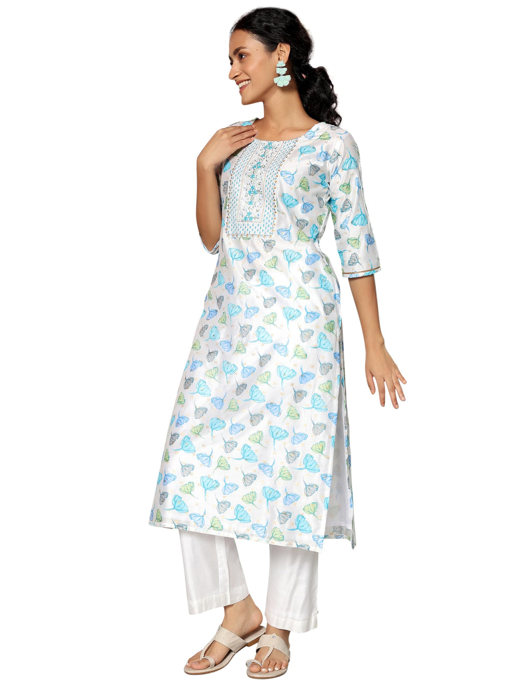 Libas WomenS Silk Blend Printed Kurta Sets (35453_White