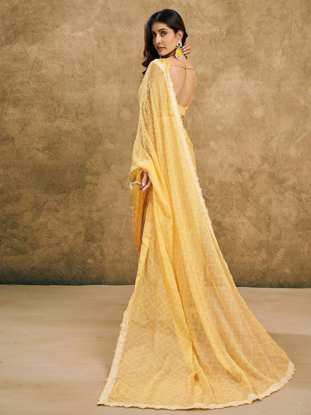 Satrani Womens Chiffon Printed Saree with Unstitched Blouse Piece