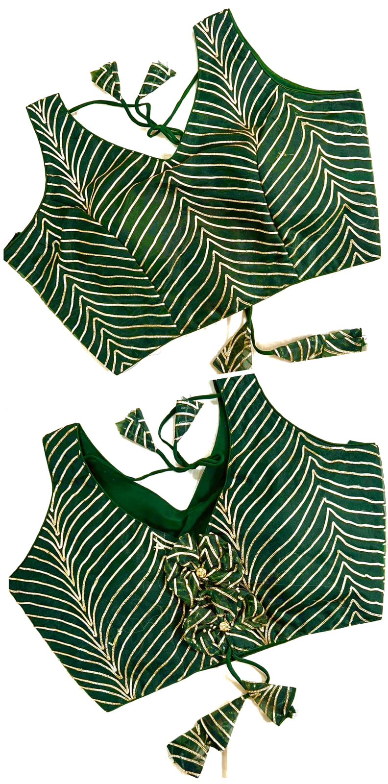 Pujia Mills Womens Fancy Sleeveless Green Saree Blouse