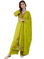 Fashion Basket Georgette Straight Floral Plazzo Kurta Set Green