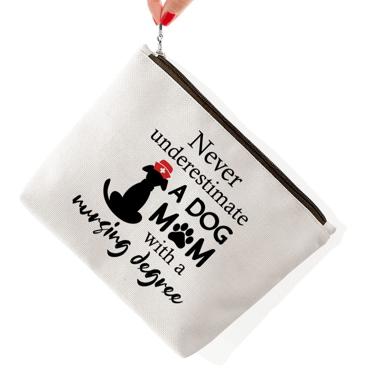 Nurse and Dog Mom Cosmetic Bag Gift, Dog Lover Gift, Nurse Appreciation Graduation Gift, Never Underestimate A Dog Mom with A Nu
