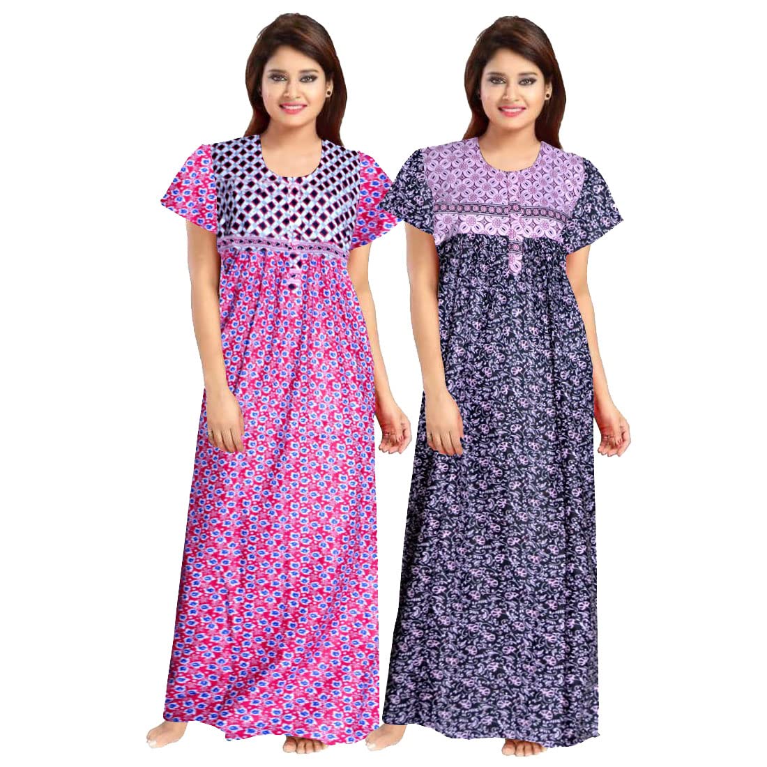 Trendy Fab WomenS Cotton Printed Full Length Maxi Maternity Wear Nighties Pink,Blue