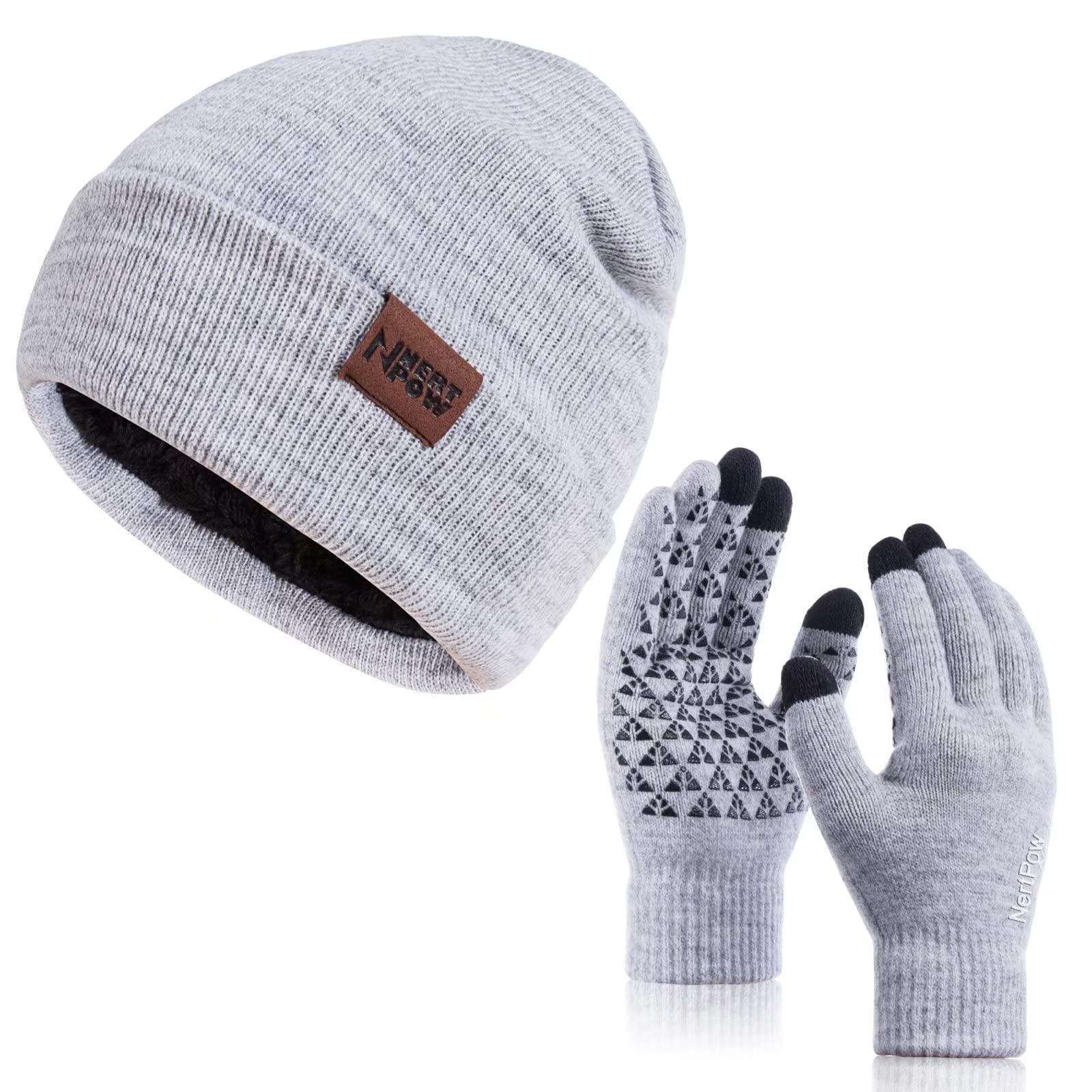 Winter 1-3 PCS Beanie Hat Gloves Scarf for Men and Women, Knit Thick Fleece Lined Warm Touchscreen Gloves Beanie Infitiny Scarf 