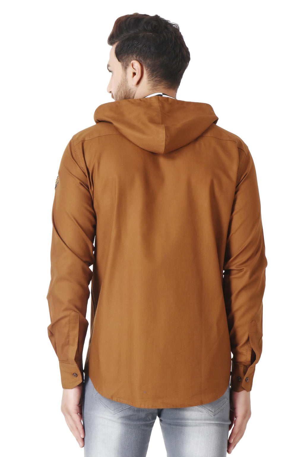 Besix MenS Red Tailored Fit Cotton Blend Shirt For Man With Hoodie - Casual Long Sleeve Shirt With Pockets - Patch Detail For S