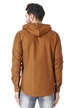 Besix MenS Red Tailored Fit Cotton Blend Shirt For Man With Hoodie - Casual Long Sleeve Shirt With Pockets - Patch Detail For S