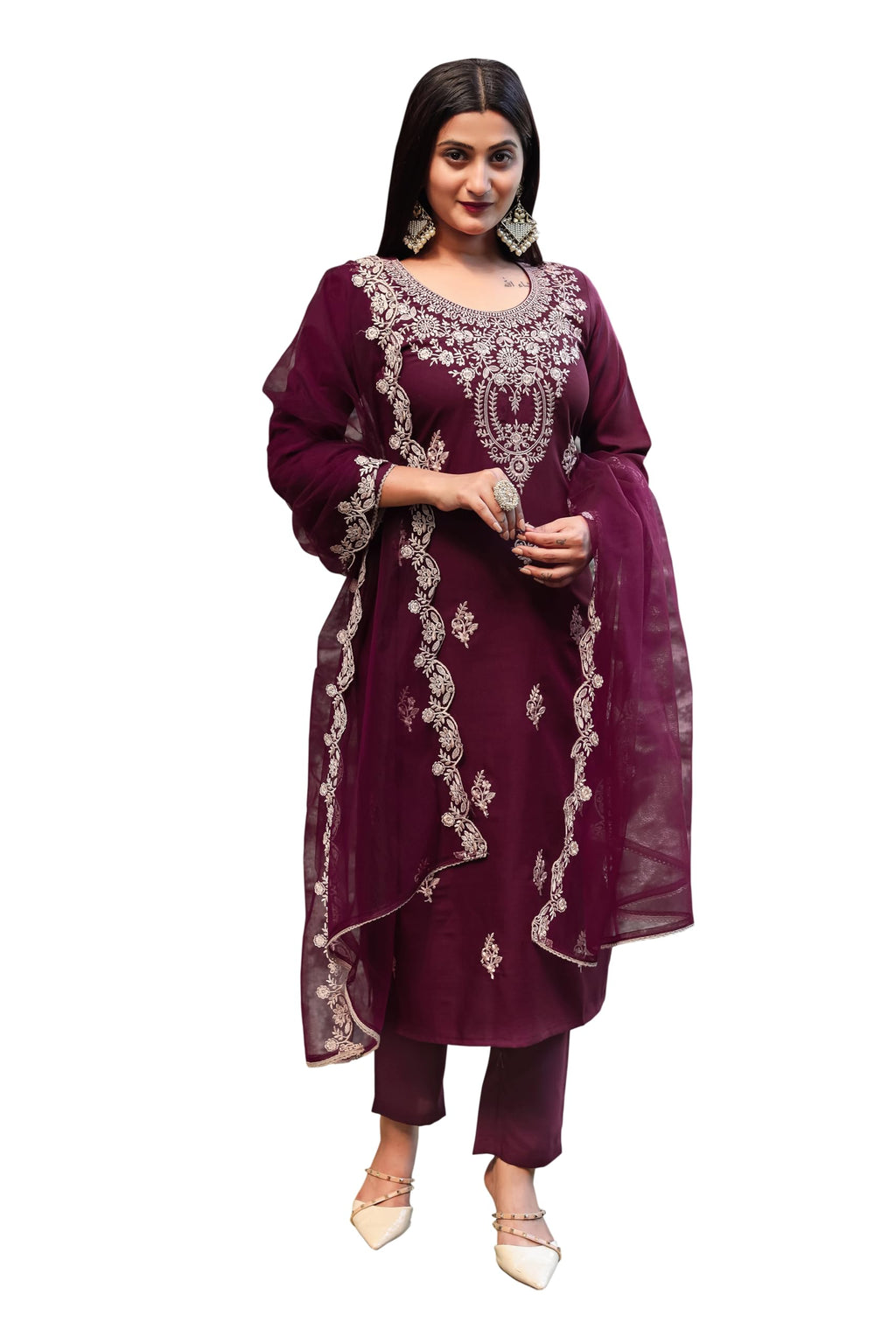Womanista Women'S Viscose Rayon (Kurtaset_1208_Burgundy_Xl)