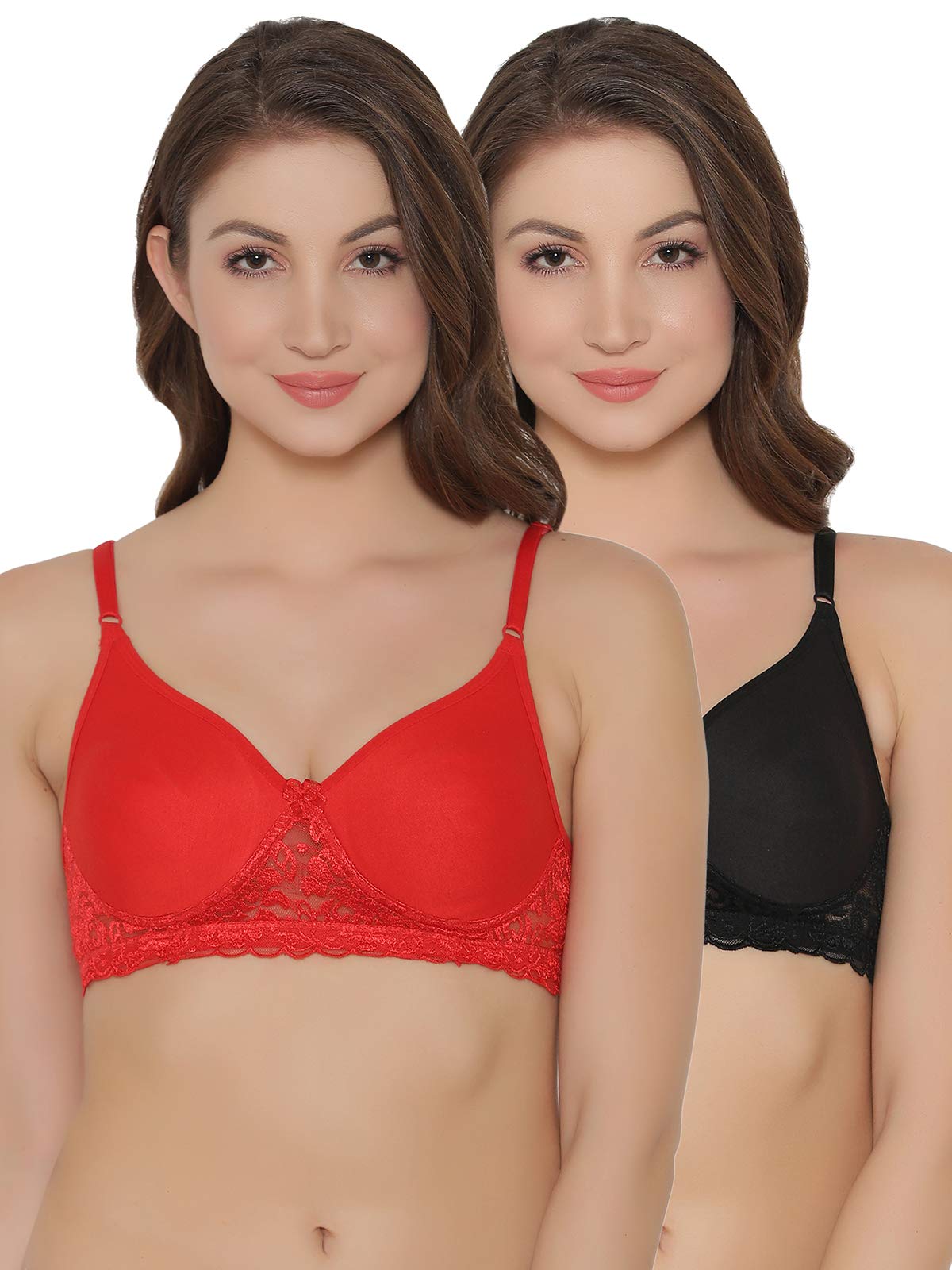 Clovia Womens T-Shirt Non Padded Non Wired Bra (Pack of 2) (COMBRC456-40B_Multi-Coloured_40B)