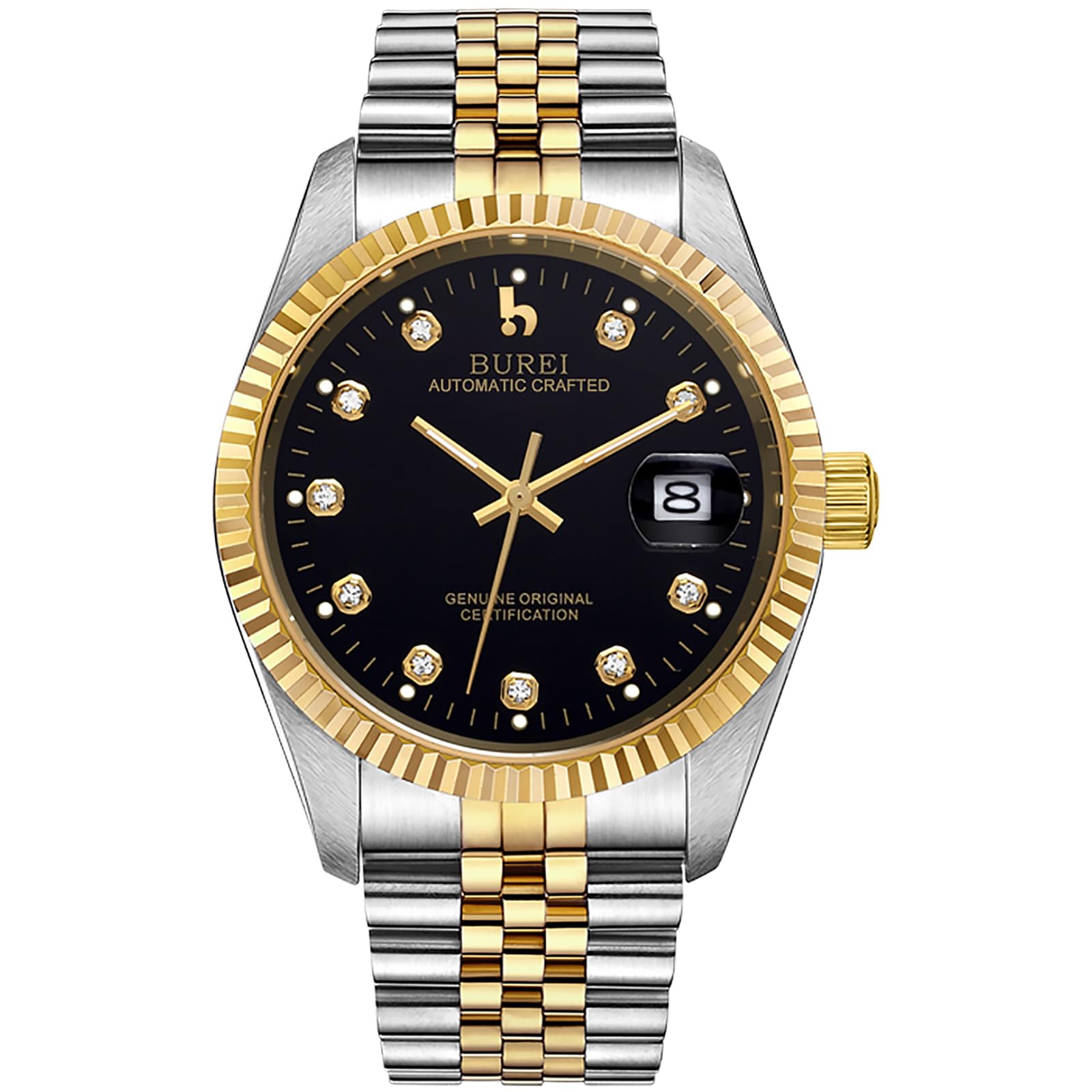 BUREI Men's Luxury Automatic Watch Two Tones Stainless Steel Dress Wrist Watches Self-Winding