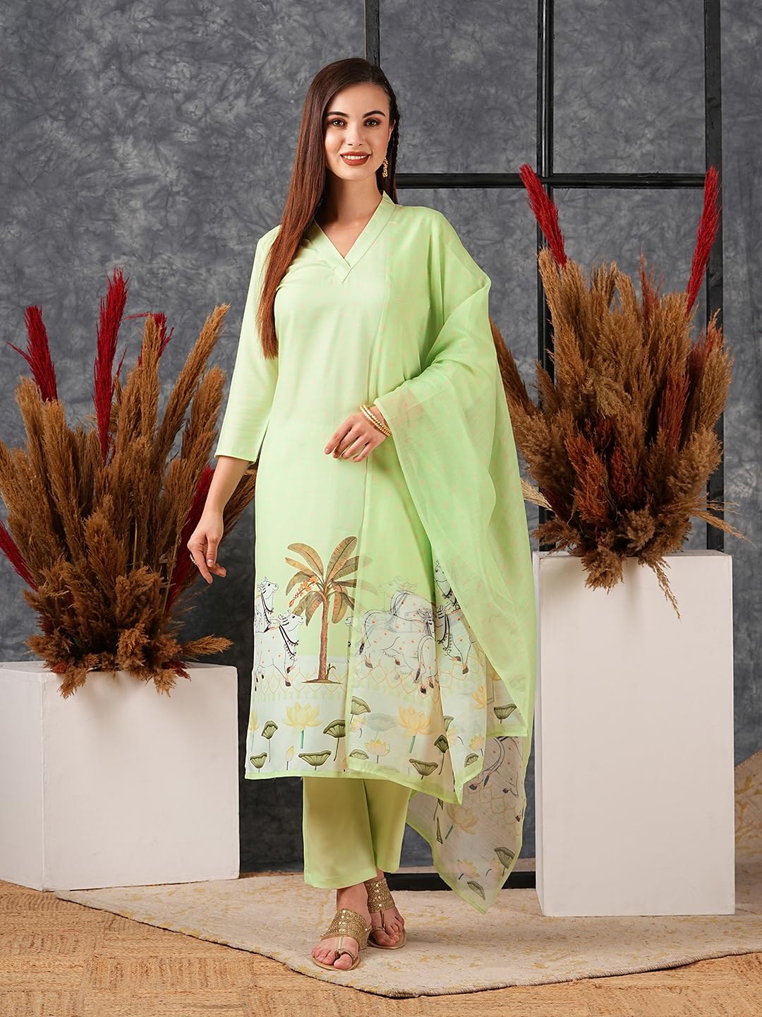 ANNI DESIGNER Ladies Cotton Blend Dupatta Kurta Trousers, track, L