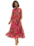 Libas Womens Printed Chiffon Fit and Flare Dress for Women Pink