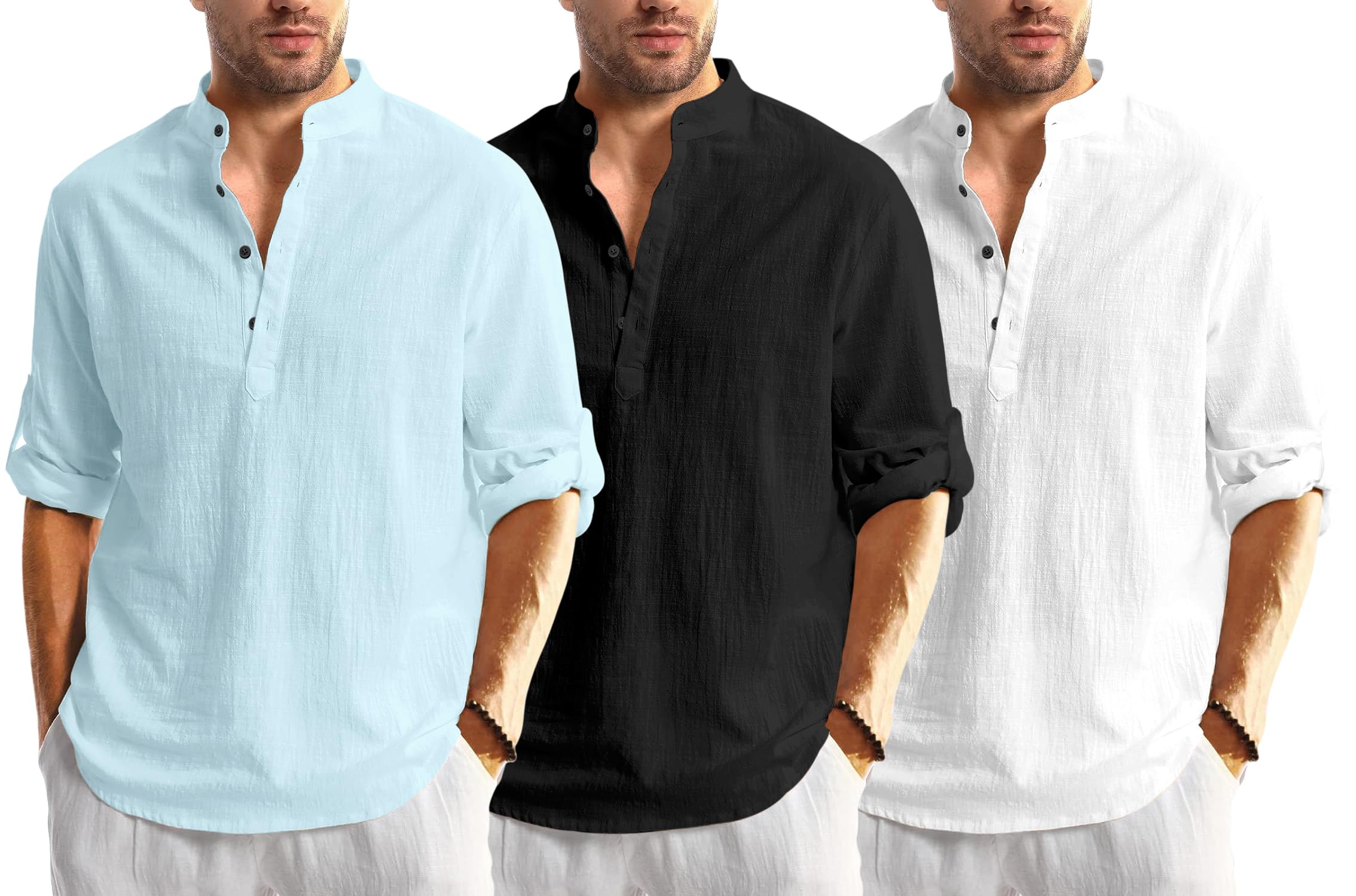 Zartha Combo Of Men Solid Cotton Blend Straight Kurta Shirt Pack Of 3