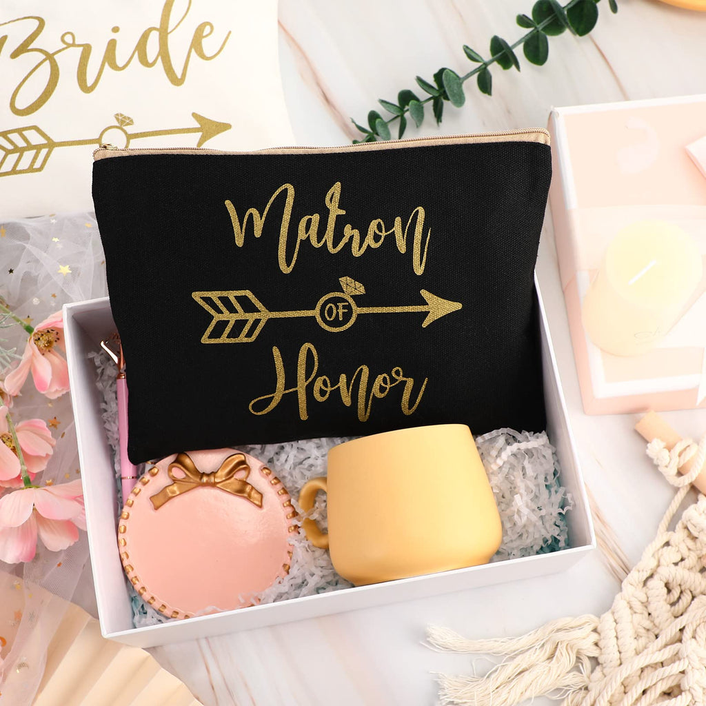 8 Pieces Bridesmaids Wedding Bridal Makeup Bag Cosmetic Canvas Bag Matron of Honor Print Cosmetic Bag for Women Brides Bridesmai