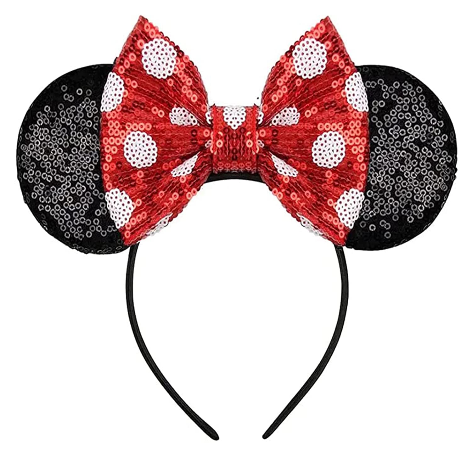 LYLIN Mouse Ears Headband, Sequin Ears Headbands with Bow Princess Decoration Halloween Hairs Accessories for Girls Women Boys B