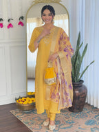 Naixa WomenS Mustard Chanderi Embroidered Straight Kurta With Chanderi Pant And Jacquard Printed Dupatta Sets (Nx-Or-K96-Mustar