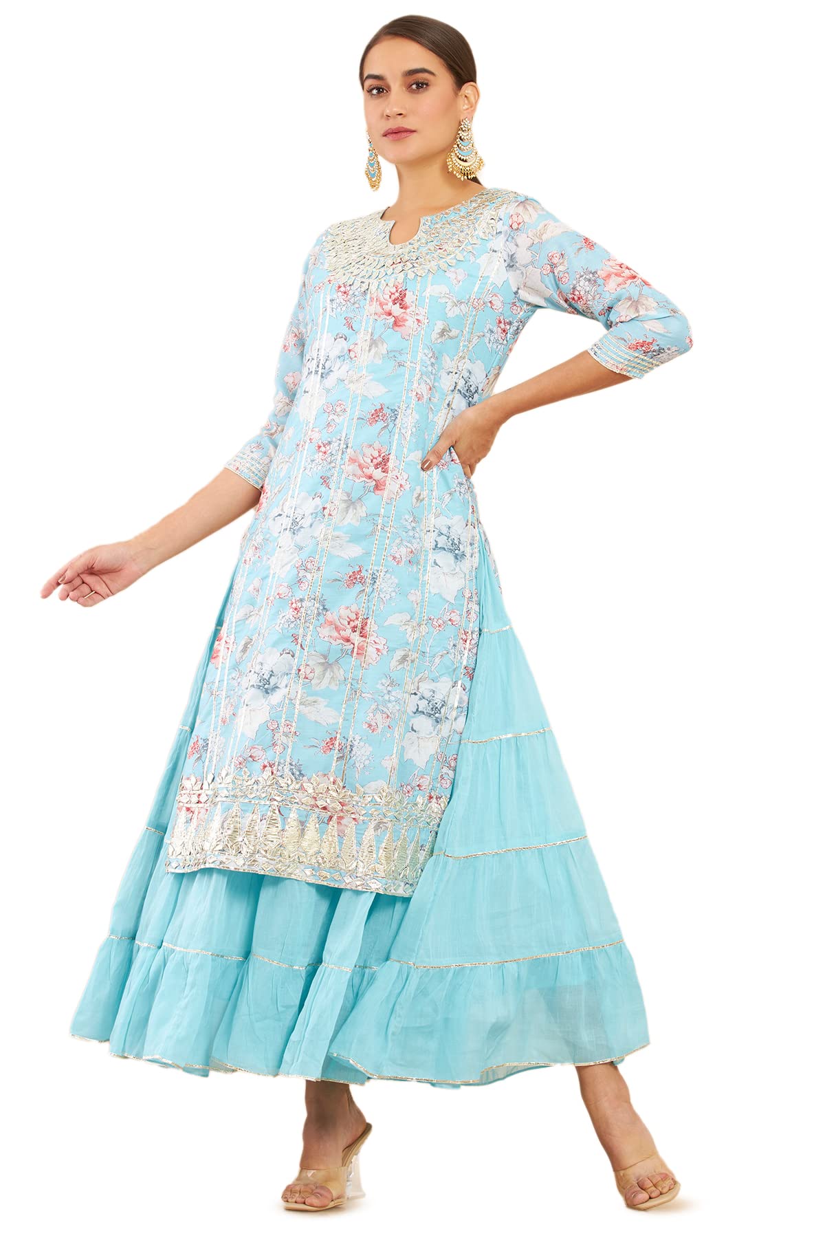 Soch Women Modal Layered and Tiered Kurta with Floral Print