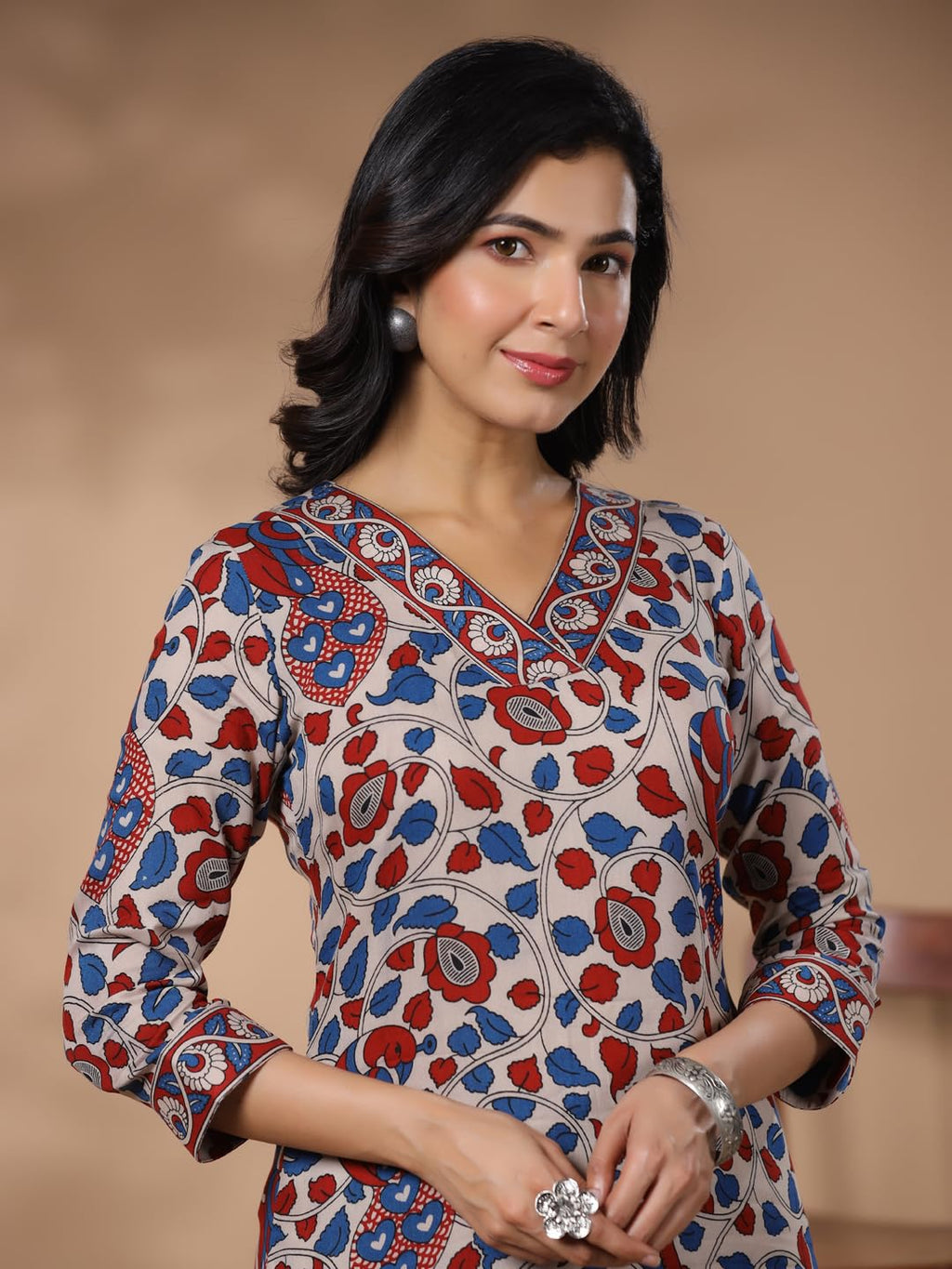 ANNI DESIGNER Ladies Cotton Blend Kurta & Trousers, cream, M
