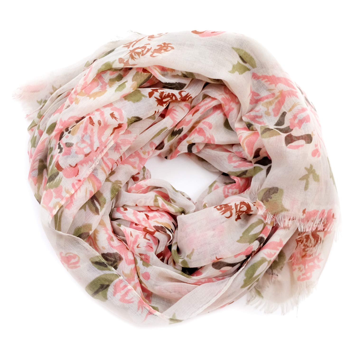 MIMOSITO Scarfs for Women Lightweight Floral Flower Fall Winter Fashion Wrap Shawl (Beige Pink Rose)