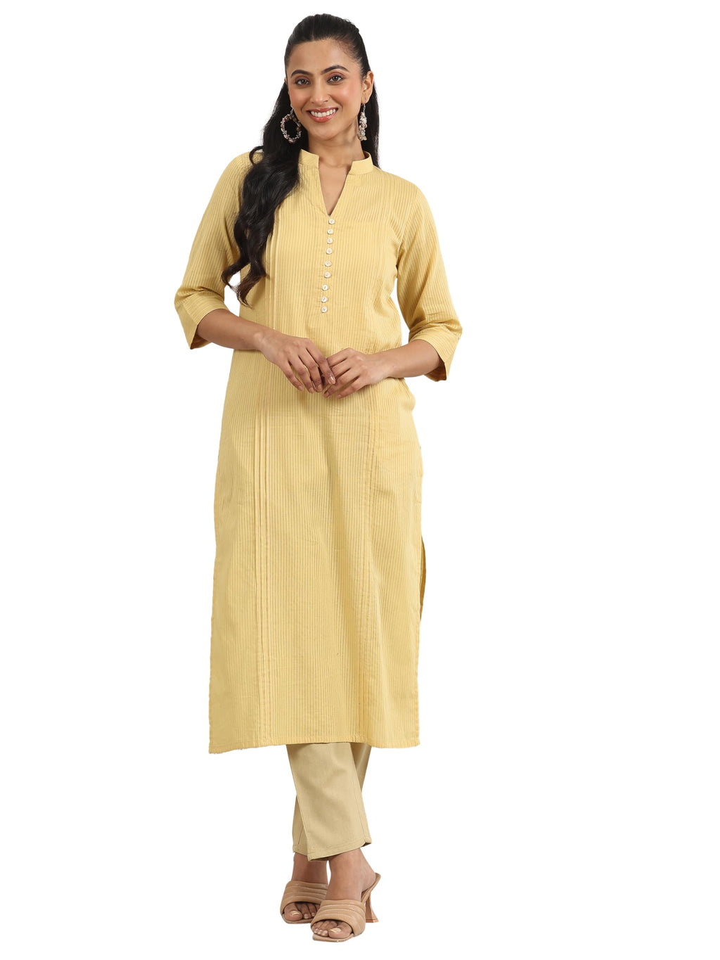 Libas WomenS Cotton Stripes Regular Kurtas (29328Or Yellow