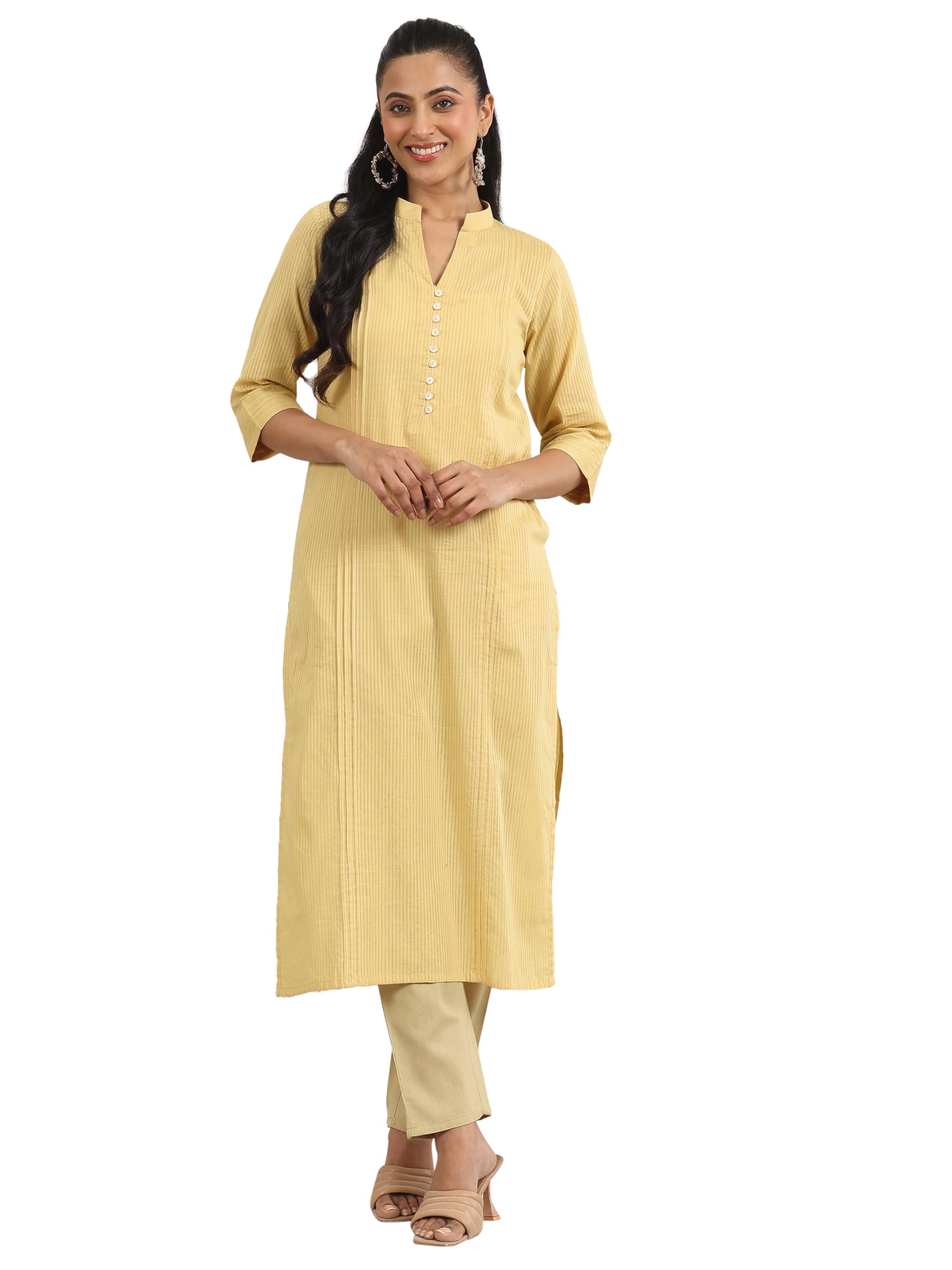 Libas WomenS Cotton Stripes Regular Kurtas (29328Or Yellow