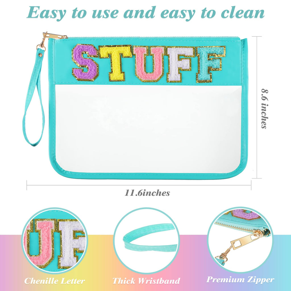 Sanwuta 2 Pcs Chenille Letter Clear Zipper Pouch Clear Cosmetic Bag Clear Purse Clear Makeup Letter Bag Stadium Purse Bag Transp