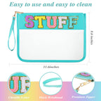 Sanwuta 2 Pcs Chenille Letter Clear Zipper Pouch Clear Cosmetic Bag Clear Purse Clear Makeup Letter Bag Stadium Purse Bag Transp