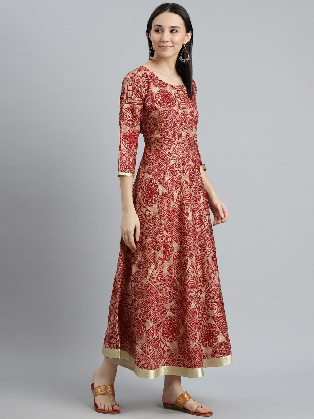 Libas Maroon Printed Silk Anarkali Kurta