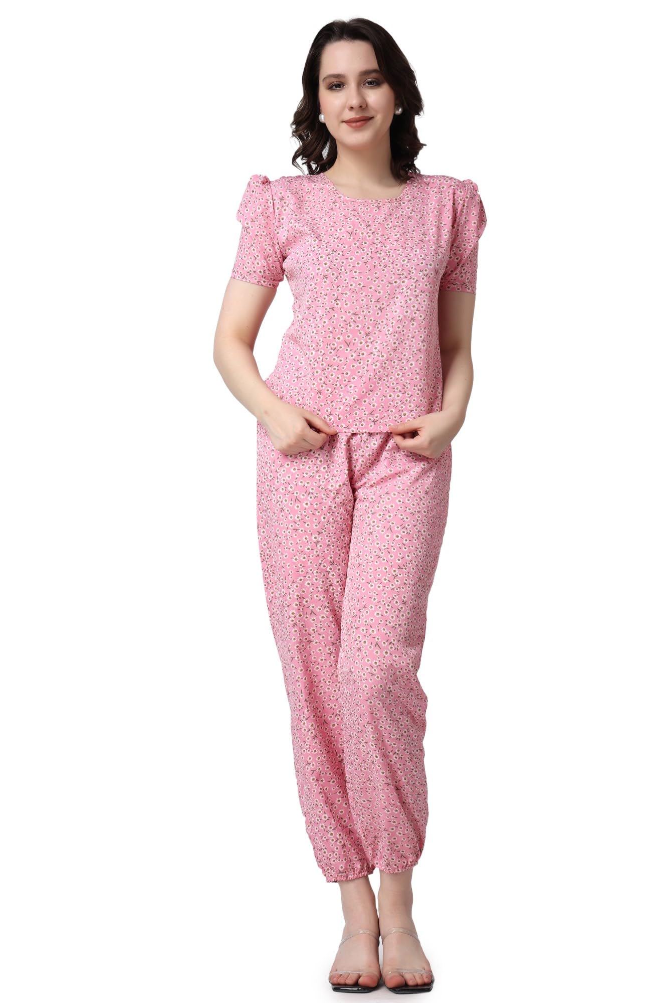 POPWINGS Casual Printed Top and Joggers Set for Women || Stylish Summer Co-Ords Set for Women || Round-Neck Top and Joggers Comb