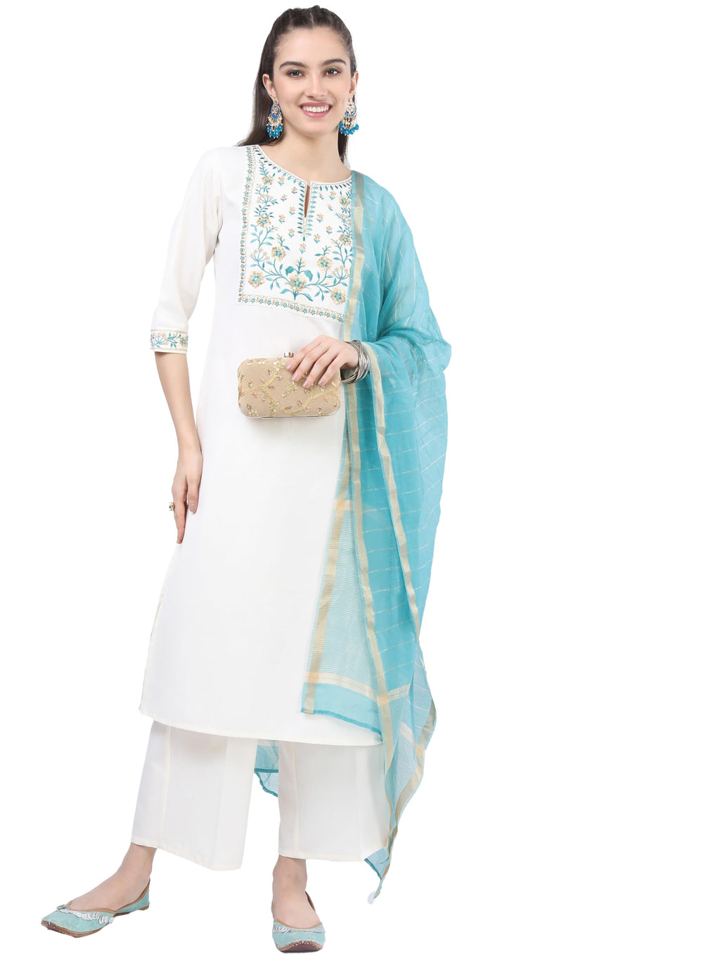 Ketch WomenS Polyester Blend Kurta Set (Khk3000046_Cream