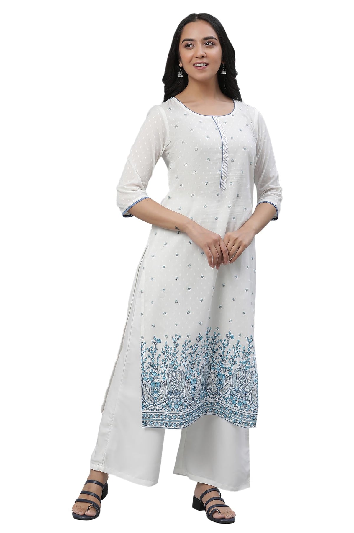 Aurelia WomenS Paisley Printed Cotton Regular White Kurta