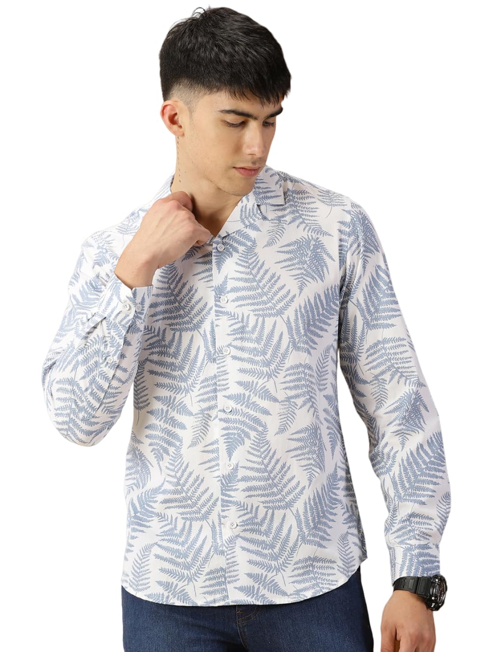 Thomas Scott Mens 100% Cotton Printed Regular Fit Casual Shirt - White