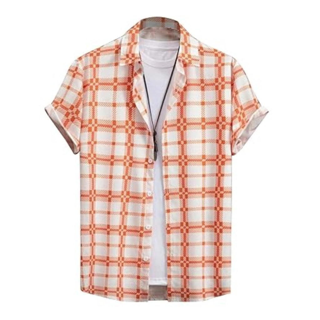 Rebelify MenS Lycra Bland Shirt With Half Sleeves Button Down Closure Round Collar Neck Printed Pattern Relaxed Fit And Standar