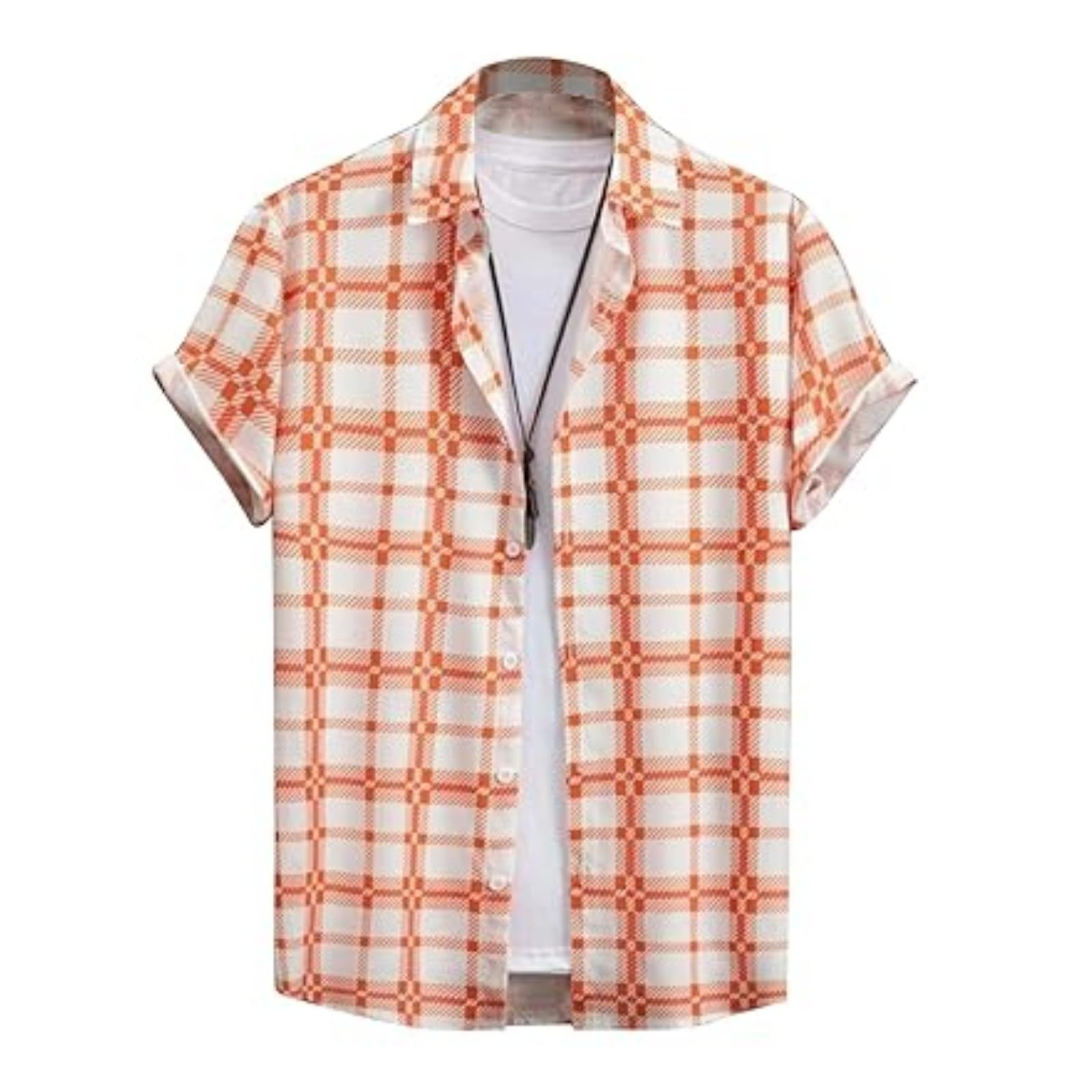 Rebelify MenS Lycra Bland Shirt With Half Sleeves Button Down Closure Round Collar Neck Printed Pattern Relaxed Fit And Standar