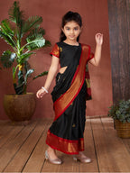 Aarika Girls Ethnic Wear Black Colour Kajol Silk Saree (3-9 Years)