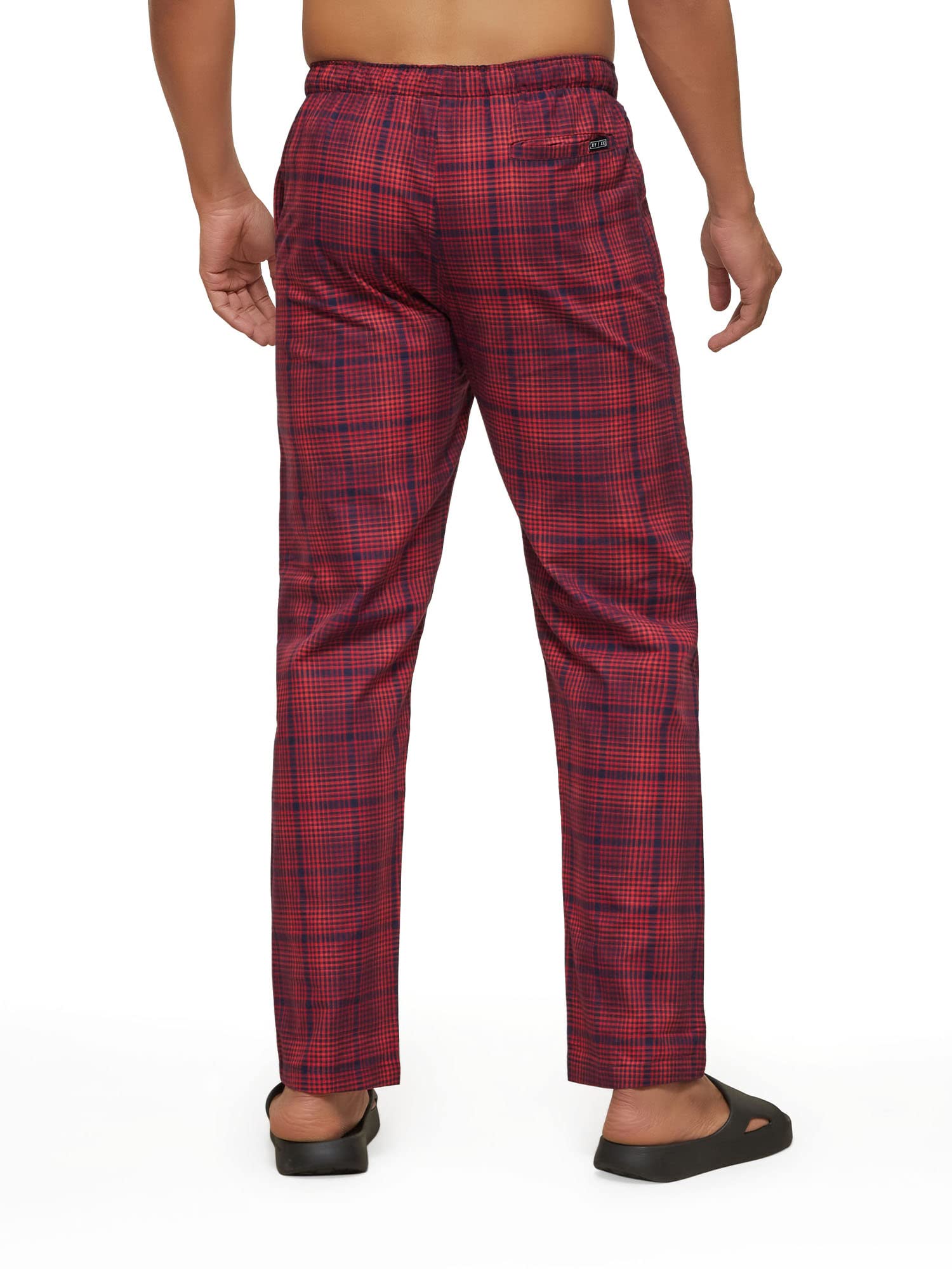 XYXX Mens Super Combed Cotton Checkered Checkmate Pyjamas [Pack of 1] Elasticated Waist, Drawstring | Loungewear for Men in Red