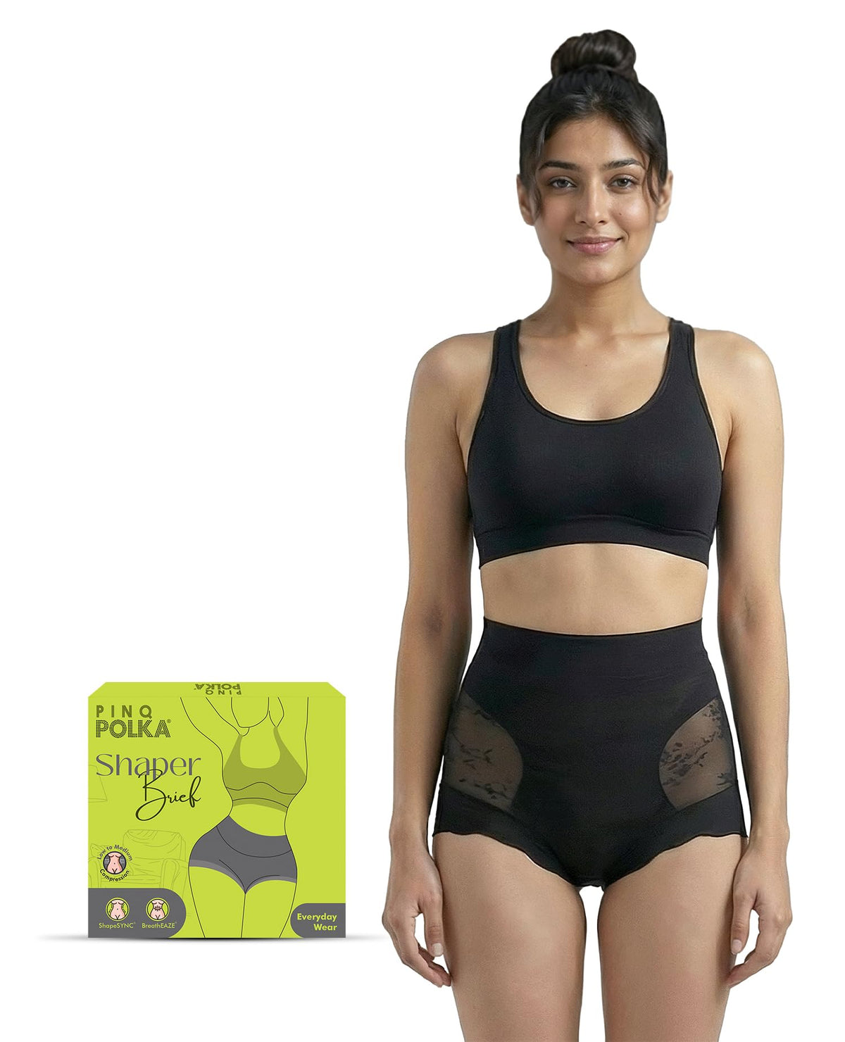 PINQ POLKA Tummy Tucker High Waist Brief Panty Shaper for Women, Underneath Belly Fat Control Shapewear All Weather, Seamless In