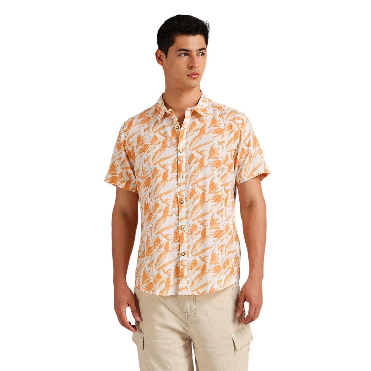 Pepe Jeans MenS Regular Fit Shirt (Pm308699_Peach Orange